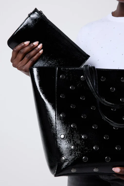 Women Scamp & Dude Black Studded Tote Bag