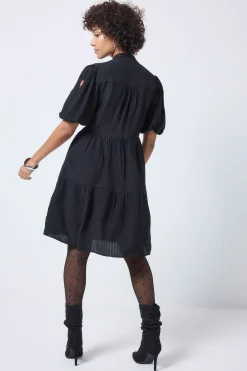 Women Scamp & Dude Black Textured Zip Detail Tiered Short Dress