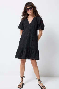 Women Scamp & Dude Black V-Neck Broderie Short Dress