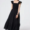 Women Scamp & Dude Black with Gold and Silver Lurex Spot Maxi Sundress