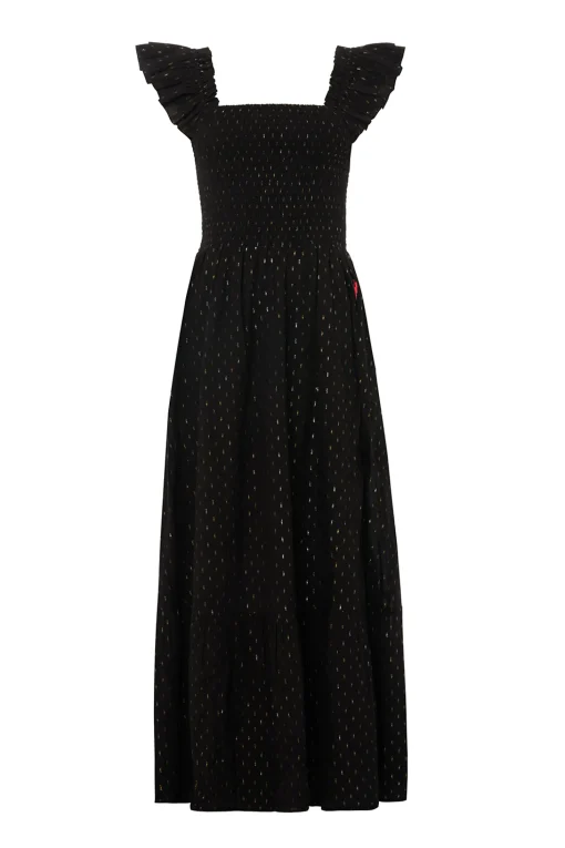 Women Scamp & Dude Black with Gold and Silver Lurex Spot Maxi Sundress