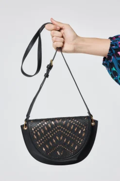 Women Scamp & Dude Black with Gold Laser Cut Saddle Bag