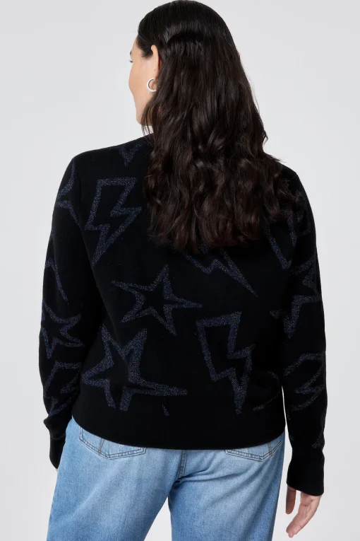 Women Scamp & Dude Black with Metallic Rainbow Star and Lightning Bolt Lurex Knit Jumper