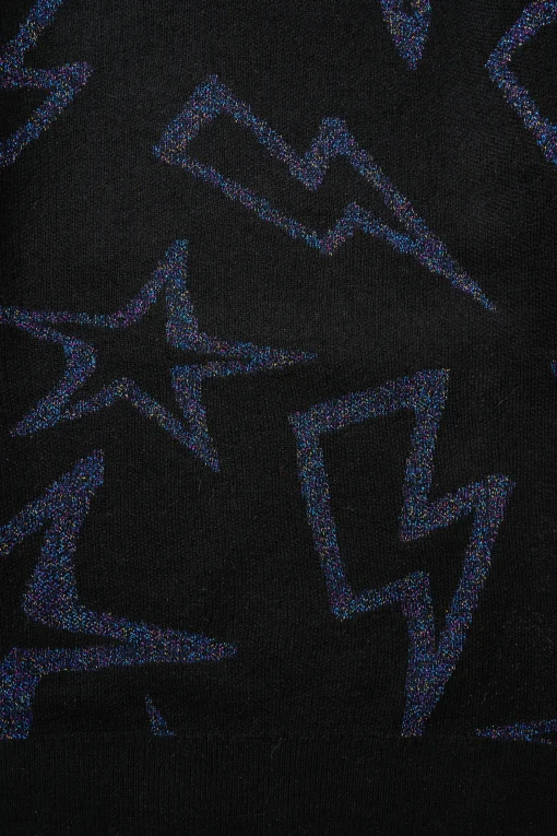 Women Scamp & Dude Black with Metallic Rainbow Star and Lightning Bolt Lurex Knit Jumper