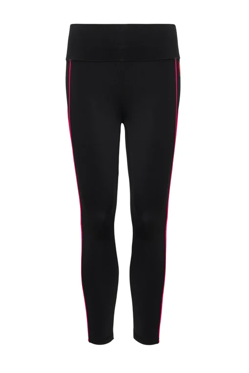 Women Scamp & Dude Black with Neon Piping 7/8 Length Active Leggings