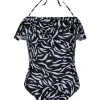 Women Scamp & Dude Black with Pale Blue Zebra Swimsuit