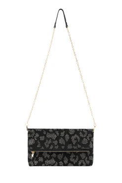Women Scamp & Dude Black with Pewter Hot Fix Leopard Cross Body Bag