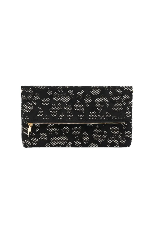 Women Scamp & Dude Black with Pewter Hot Fix Leopard Cross Body Bag