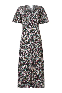 Women Scamp & Dude Black with Rainbow Confetti Angel Sleeve Midi Tea Dress
