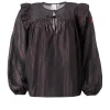 Women Scamp & Dude Black with Rainbow Lurex Frill Shoulder Blouse