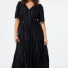 Women Scamp & Dude Black with Silver Lurex Angel Sleeve Tie Front Maxi Dress