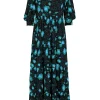 Women Scamp & Dude Black with Teal Snow Leopard & Star Maxi Dress