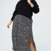 Women Scamp & Dude Black with White Cheetah Side Split Skirt