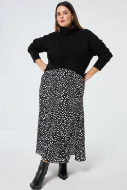 Women Scamp & Dude Black with White Cheetah Side Split Skirt