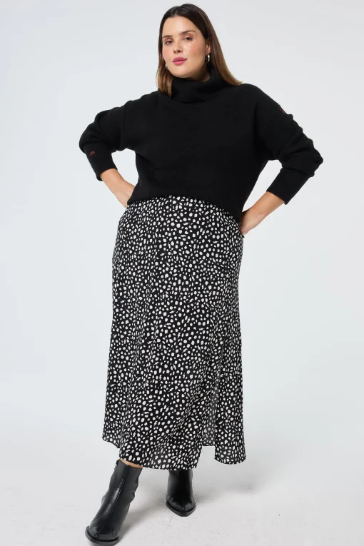 Women Scamp & Dude Black with White Cheetah Side Split Skirt