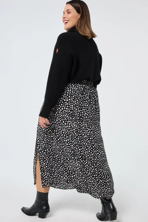 Women Scamp & Dude Black with White Cheetah Side Split Skirt