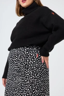 Women Scamp & Dude Black with White Cheetah Side Split Skirt