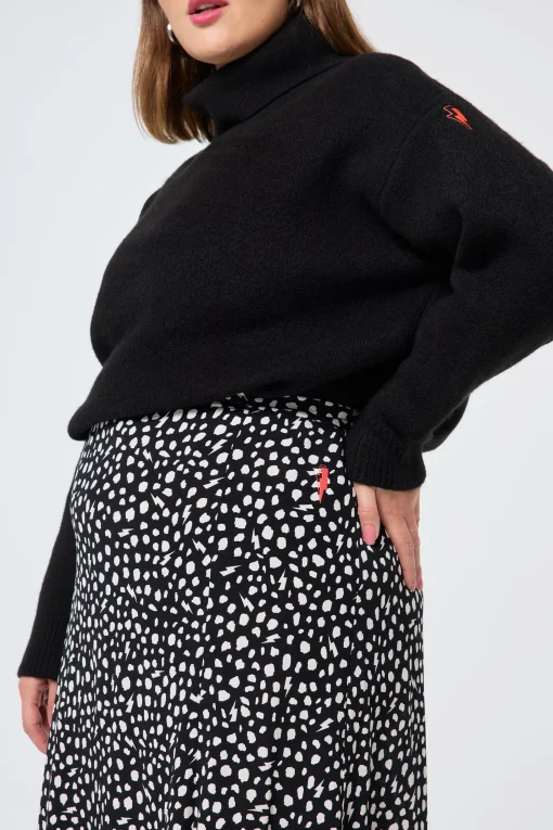 Women Scamp & Dude Black with White Cheetah Side Split Skirt