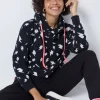 Women Scamp & Dude Black with White Lightning Bolt Cowl Neck Hoodie