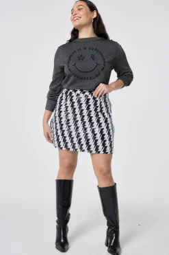 Women Scamp & Dude Black with White Lightning Bolt Sequin Mini Skirt