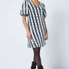 Women Scamp & Dude Black with White Lightning Bolt Sequin V-Neck Short Dress