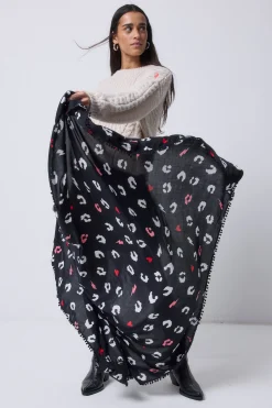 Women Scamp & Dude Black with White Love Leopard Charity Super Scarf