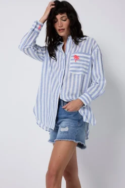 Women Scamp & Dude Blue and White Stripe Relaxed Shirt