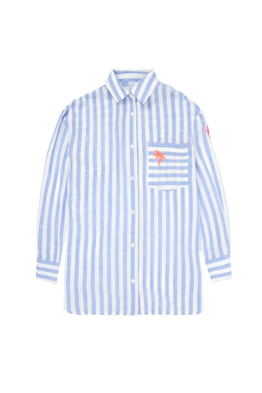 Women Scamp & Dude Blue and White Stripe Relaxed Shirt