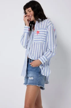 Women Scamp & Dude Blue and White Stripe Relaxed Shirt
