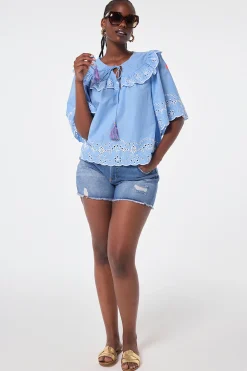 Women Scamp & Dude Blue Cutwork Blouse