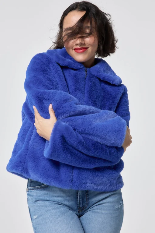 Women Scamp & Dude Blue Faux Fur Jacket