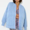 Women Scamp & Dude Blue Organic Cotton Quilted Lightning Bolt Oversized Bomber Jacket