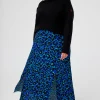 Women Scamp & Dude Blue with Green and Black Shadow Leopard Split Front Skirt