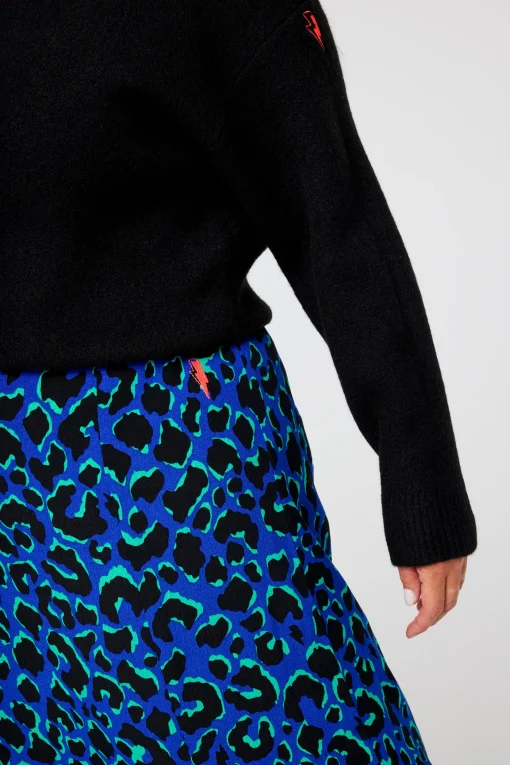 Women Scamp & Dude Blue with Green and Black Shadow Leopard Split Front Skirt