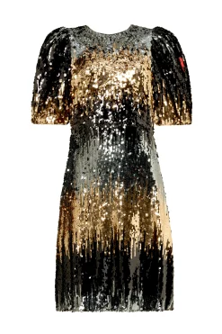 Women Scamp & Dude Copper Ombre Sequin Puff Sleeve Short Dress