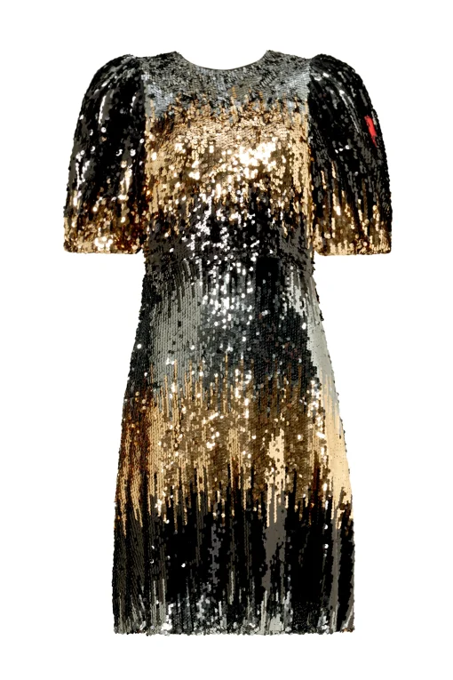 Women Scamp & Dude Copper Ombre Sequin Puff Sleeve Short Dress