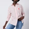 Women Scamp & Dude Coral and White Stripe Relaxed Shirt