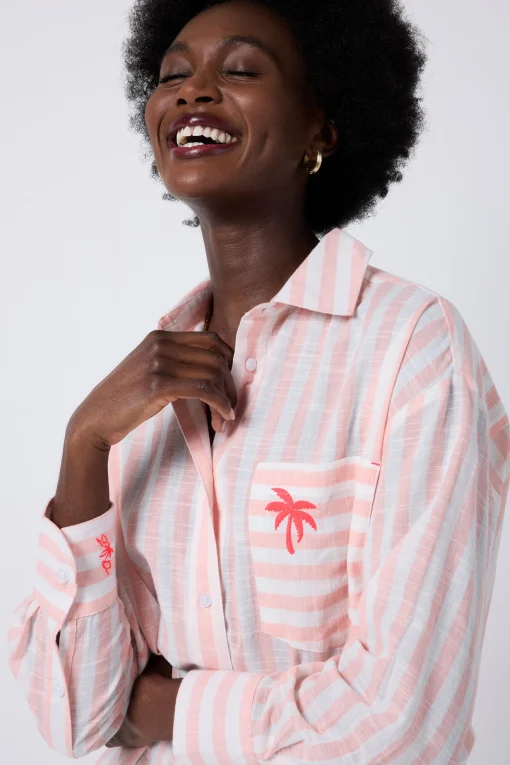 Women Scamp & Dude Coral and White Stripe Relaxed Shirt