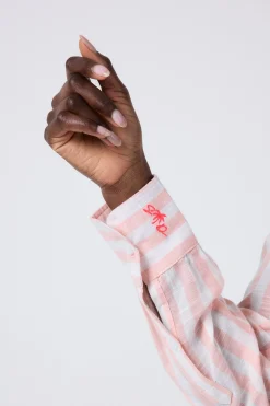 Women Scamp & Dude Coral and White Stripe Relaxed Shirt
