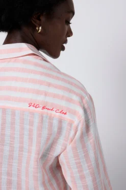 Women Scamp & Dude Coral and White Stripe Relaxed Shirt