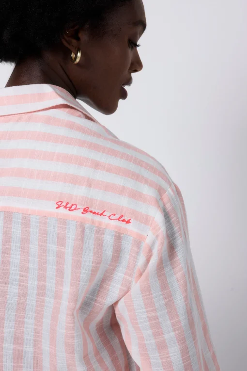Women Scamp & Dude Coral and White Stripe Relaxed Shirt
