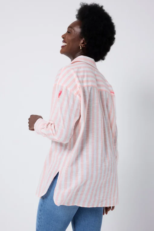 Women Scamp & Dude Coral and White Stripe Relaxed Shirt