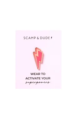 Women Scamp & Dude Coral Lightning Bolt Pin Badge