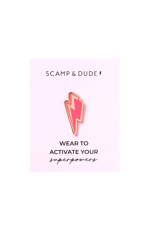 Women Scamp & Dude Coral Lightning Bolt Pin Badge