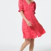 Women Scamp & Dude Coral Star Jacquard Flute Sleeve Short Tea Dress