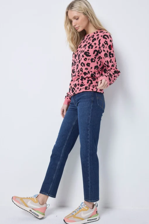 Women Scamp & Dude Coral with Black Leopard Classic Sweatshirt