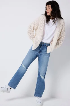Women Scamp & Dude Cream Star and Lightning Bolt Knitted Crochet Cardigan