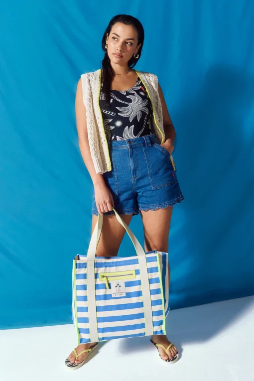 Women Scamp & Dude Cream with Neon Yellow Knitted Crochet Waistcoat