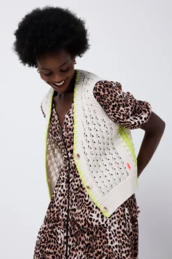 Women Scamp & Dude Cream with Neon Yellow Knitted Crochet Waistcoat