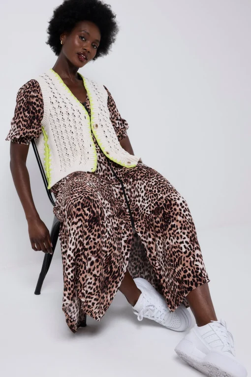 Women Scamp & Dude Cream with Neon Yellow Knitted Crochet Waistcoat